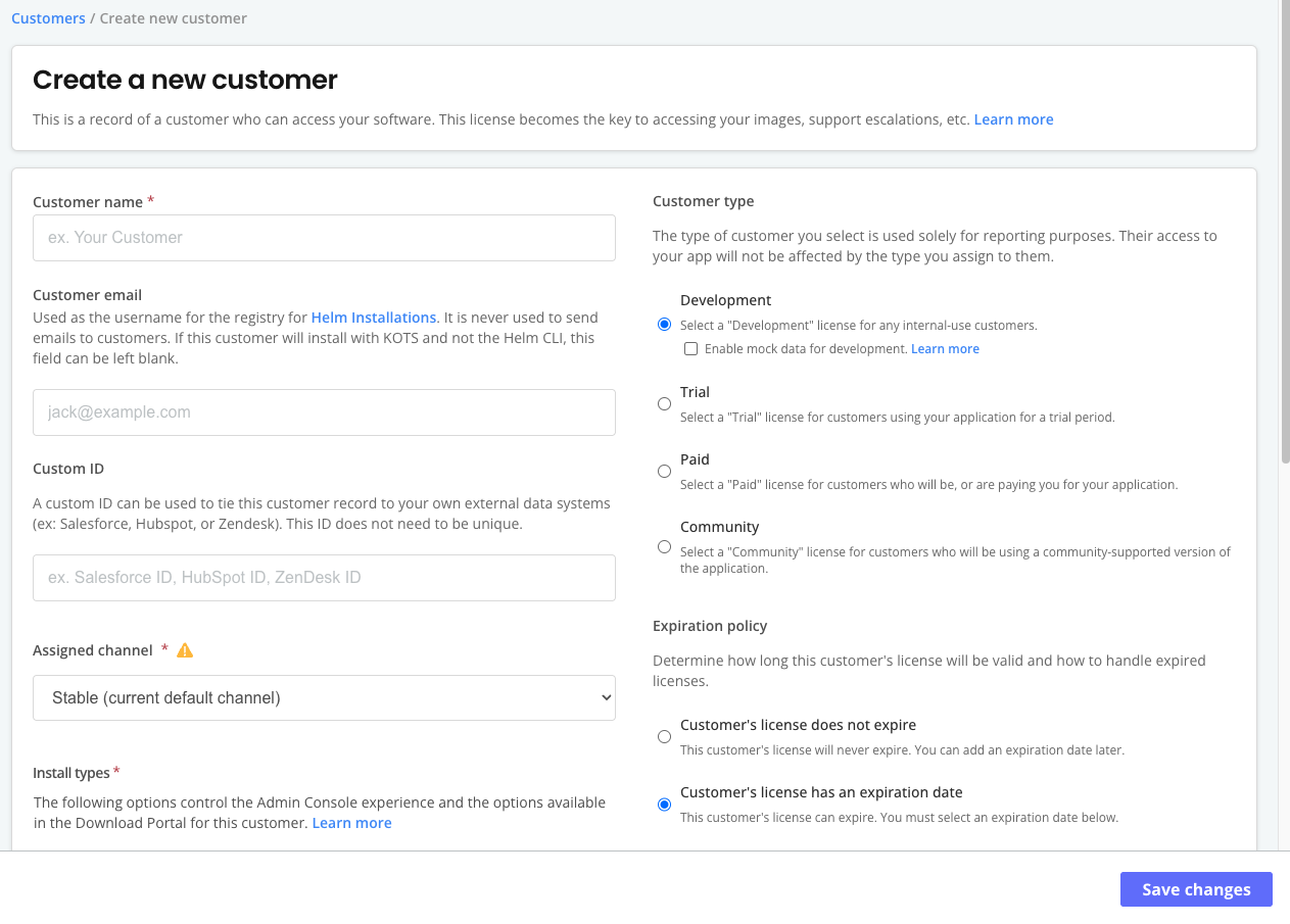 Customer a new customer page in the Vendor Portal