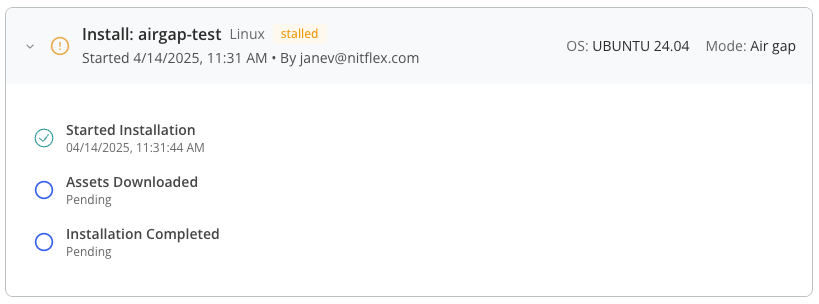 VM-based install attempt progress details
