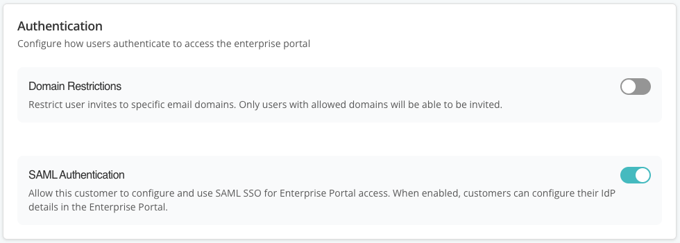 Enterprise Portal SAML authentication