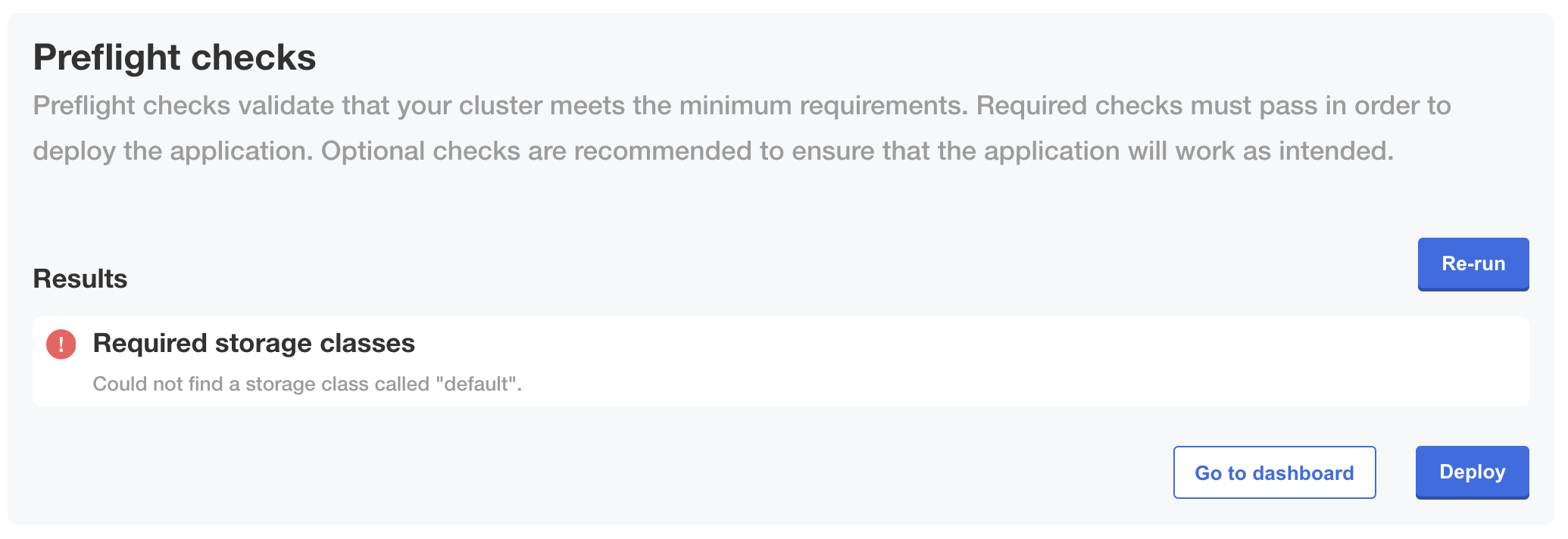 Preflight checks in Admin Console showing fail message